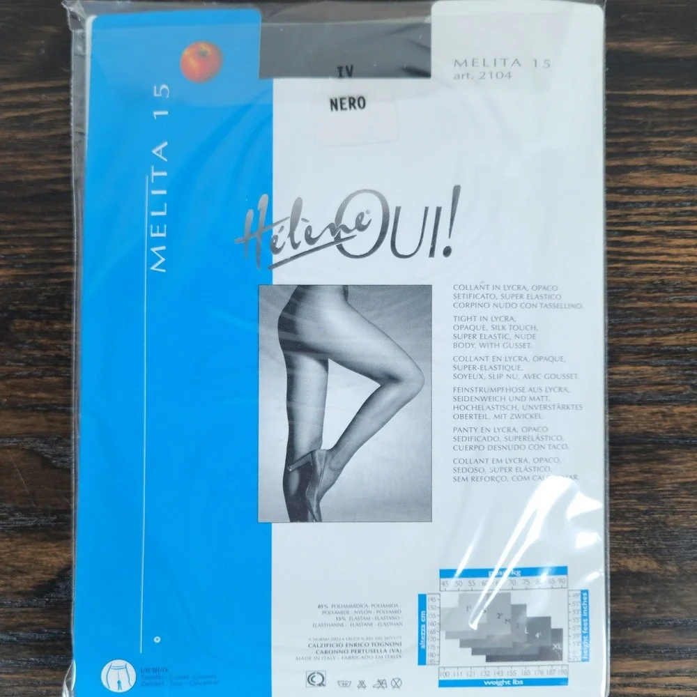 Lot 3-Made Italy Helene Oui Melita 15 Art 2104 Opaque Tights/Pantyhose Black M-L